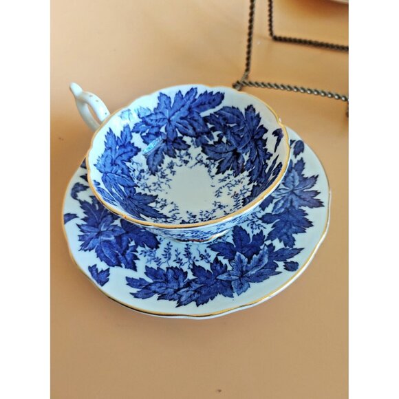 Coalport Hand Painted Tea Cup & Saucer Set Cobalt Blue Maple Leaf 1930's - Picture 15 of 15